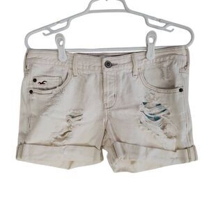 Hollister Low Rise Distressed Cuffed Hem Button Fly Shortie Cream White Sz 3/26